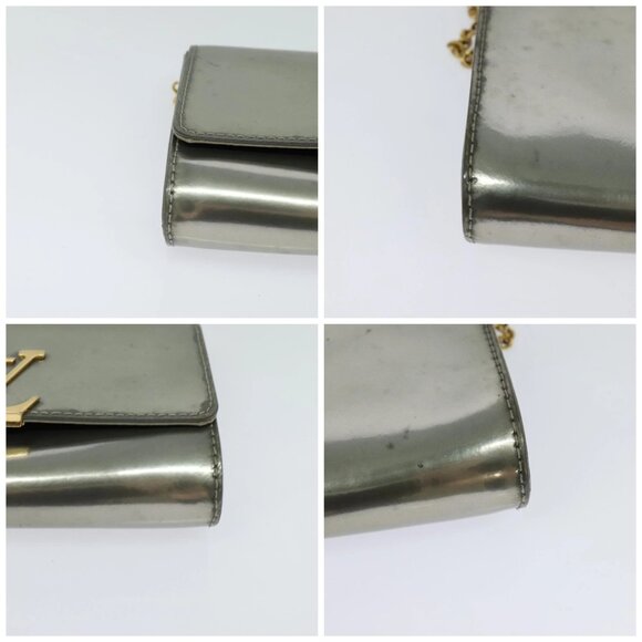 LOUIS VUITTON Vernis Pochette Louise PM Clutch Bag Silver LV Auth - Picture 16 of 16